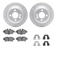 2512-32004 Geoperformance Drilled/Slotted Rotors w/5000 Advanced Brake Pads Kit & Hardware, 2007-2015 Mini, Position: Rear