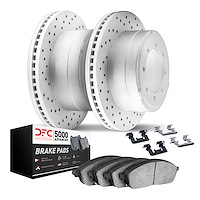 2512-54580 Geoperformance Drilled Brake Rotors w/5000 Advanced Brake Pads Kit & Hardware, Fits Select Ford/Lincoln/Mercury/Mazda