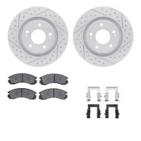 2512-72045 Geoperformance Drilled/Slotted Rotors w/5000 Advanced Brake Pads Kit & Hardware, Fits Select Mitsubishi, Position: Fr