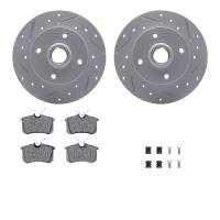 2512-74005 Geoperformance Drilled/Slotted Rotors w/5000 Advanced Brake Pads Kit & Hardware, 1997-1998 Audi/Volkswagen, Position: