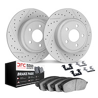 2512-76060 Geoperformance Drilled/Slotted Rotors w/5000 Advanced Brake Pads Kit & Hardware, 1992-1996 Lexus/Toyota/Scion, Positi