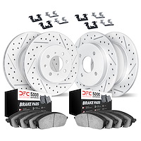 2514-47292 Geoperformance Drilled/Slotted Rotors w/5000 Advanced Brake Pads Kit & Hardware, 2014-2016 GM, Position: Front and Re