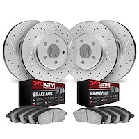 2704-31125 Geoperformance Drilled/Slotted Brake Rotors with Active Performance Pads Kit, Fits Select BMW, Position: Front and Re