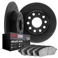 3102-47007 Slotted Brake Rotors with 3000-Series Semi-Metallic Brake Pads Kit [Black], 1983-1995 Suzuki, Position: Front