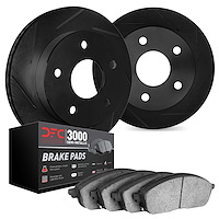 3102-92031 Slotted Brake Rotors with 3000-Series Semi-Metallic Brake Pads Kit [Black], 2006-2011 Mopar, Position: Front