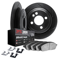 3112-13001 Slotted Brake Rotors with 3000-Series Semi-Metallic Brake Pads Kit & Hardware [Black], 1972-1981 Subaru, Position: Fr