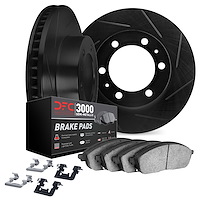 3112-67022 Slotted Brake Rotors with 3000-Series Semi-Metallic Brake Pads Kit & Hardware [Black], 1982-1985 Infiniti/Nissan, Pos