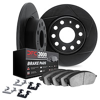 3112-73069 Slotted Brake Rotors with 3000-Series Semi-Metallic Brake Pads Kit & Hardware [Black], 2008-2017 Audi/Volkswagen, Pos