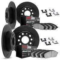 3114-11002 Slotted Brake Rotors with 3000-Series Semi-Metallic Brake Pads Kit & Hardware [Black], 1974-1974 Land Rover, Position