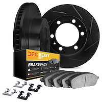 3212-76002 Slotted Brake Rotors w/Heavy-Duty Brake Pads Kit & Hardware [Black], 2000-2007 Lexus/Toyota/Scion, Position: Front