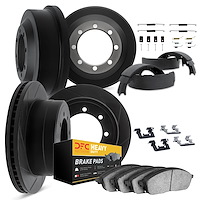 3214-48064 Slotted Brake Rotors w/Heavy-Duty Brake Pads/Drums/Shoes & Hardware Kit [Black], 1993-1995 GM, Position: Front and Re