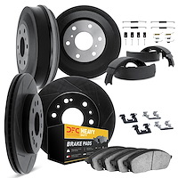 3214-76005 Slotted Brake Rotors w/Heavy-Duty Brake Pads/Drums/Shoes & Hardware Kit [Black], 2009-2012 Lexus/Toyota/Scion, Positi