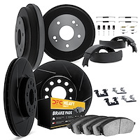 3284-40201 Slotted Brake Rotors w/Heavy-Duty Brake Pads/Drums/Shoes/Hardware/Adjusters [Black], 2005-2006 Multiple Makes/Models,