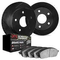 3402-47008 Slotted Brake Rotors with Ultimate-Duty Brake Pads Kit [Black], Fits Select GM, Position: Rear