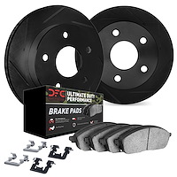 3412-40022 Slotted Brake Rotors with Ultimate-Duty Brake Pads Kit & Hardware [Black], Fits Select Multiple Makes/Models, Positio
