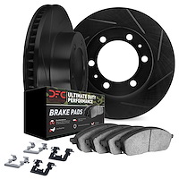 3412-92002 Slotted Brake Rotors with Ultimate-Duty Brake Pads Kit & Hardware [Black], 2008-2017 Mitsubishi, Position: Front