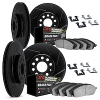 3414-45001 Slotted Brake Rotors with Ultimate-Duty Brake Pads Kit & Hardware [Black], 2010-2015 GM, Position: Front and Rear