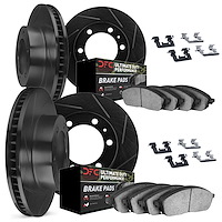 3414-92001 Slotted Brake Rotors with Ultimate-Duty Brake Pads Kit & Hardware [Black], 2015-2017 Mitsubishi, Position: Front and 