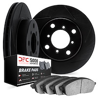 3502-92005 Slotted Brake Rotors w/5000 Advanced Brake Pads Kit [Black], 2013-2016 Ford/Lincoln/Mercury/Mazda, Position: Front