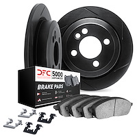 3512-13001 Slotted Brake Rotors w/5000 Advanced Brake Pads Kit & Hardware [Black], 1972-1981 Subaru, Position: Front