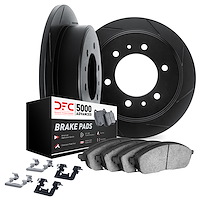 3512-67010 Slotted Brake Rotors w/5000 Advanced Brake Pads Kit & Hardware [Black], 1980-1982 Infiniti/Nissan, Position: Front