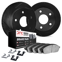 3512-67101 Slotted Brake Rotors w/5000 Advanced Brake Pads Kit & Hardware [Black], Fits Select Multiple Makes/Models, Position: 