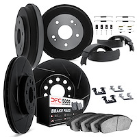 3514-01004 Slotted Brake Rotors w/5000 Advanced Brake Pads/Drums/Shoes & Hardware Kit [Black], 2008-2011 Suzuki, Position: Front