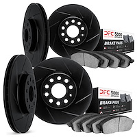 3514-27057 Slotted Brake Rotors w/5000 Advanced Brake Pads Kit & Hardware [Black], 2003-2008 Volvo, Position: Front and Rear