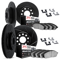 3514-76063 Slotted Brake Rotors w/5000 Advanced Brake Pads Kit & Hardware [Black], 2002-2003 Lexus/Toyota/Scion, Position: Front