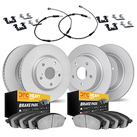 4224-40003 Geospec Brake Rotors w/Heavy-Duty Brake Pads/Sensor & Hardware Kit, 2003-2006 Mopar, Position: Front and Rear
