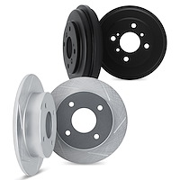 5004-22001 Slotted Brake Rotors & Drums Kit [Silver], 1974-1975 Opel, Position: Front and Rear