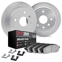 5112-11003 Slotted Brake Rotors with 3000-Series Semi-Metallic Brake Pads Kit & Hardware [Silver], 1974-2016 Land Rover, Positio