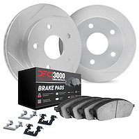 5112-73084 Slotted Brake Rotors with 3000-Series Semi-Metallic Brake Pads Kit & Hardware [Silver], Fits Select Audi/Volkswagen, 