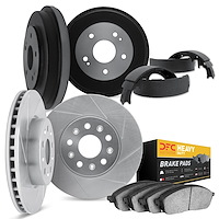 5204-48105 Slotted Brake Rotors w/Heavy-Duty Brake Pads/Drums & Shoes Kits [Silver], 1993-1995 GM, Position: Front and Rear