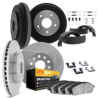 5214-47024 Slotted Brake Rotors w/Heavy-Duty Brake Pads/Drums/Shoes & Hardware Kit [Silver], 1970-1975 GM, Position: Front and R