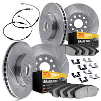 5224-40005 Slotted Brake Rotors w/Heavy-Duty Brake Pads Kits [Silver] includes Sensor & Hardware, 2006-2006 Mopar, Position: Fro