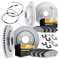 5224-40014 Slotted Brake Rotors w/Heavy-Duty Brake Pads Kits [Silver] includes Sensor & Hardware, Fits Select Multiple Makes/Mod