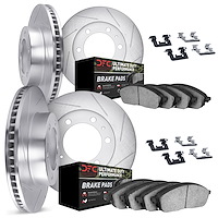 5414-92002 Slotted Brake Rotors with Ultimate-Duty Brake Pads Kit & Hardware [Silver], 2008-2014 Mitsubishi, Position: Front and