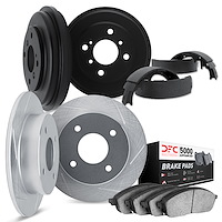 5504-22002 Slotted Brake Rotors w/5000 Advanced Brake Pads/Drums & Shoes Kit [Silver], 1974-1975 Opel, Position: Front and Rear