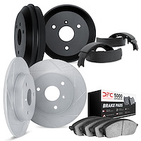 5504-63000 Slotted Brake Rotors w/5000 Advanced Brake Pads/Drums & Shoes Kit [Silver], 2005-2016 Smart, Position: Front and Rear