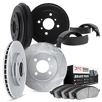 5504-92002 Slotted Brake Rotors w/5000 Advanced Brake Pads/Drums & Shoes Kit [Silver], 2006-2008 Audi/Volkswagen, Position: Fron