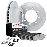 5512-40008 Slotted Brake Rotors w/5000 Advanced Brake Pads Kit & Hardware [Silver], 1973-1974 Mopar, Position: Front
