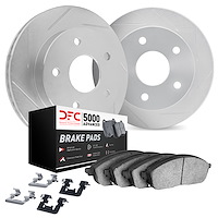 5512-73083 Slotted Brake Rotors w/5000 Advanced Brake Pads Kit & Hardware [Silver], Fits Select Audi/Volkswagen, Position: Front