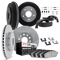 5514-47005 Slotted Brake Rotors w/5000 Advanced Brake Pads/Drums/Shoes & Hardware Kit [Silver], 2005-2008 GM, Position: Front an