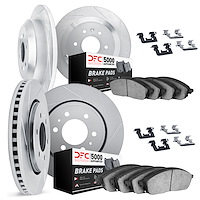 5514-72021 Slotted Brake Rotors w/5000 Advanced Brake Pads Kit & Hardware [Silver], 1990-2000 Mitsubishi, Position: Front and Re