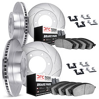 5514-72042 Slotted Brake Rotors w/5000 Advanced Brake Pads Kit & Hardware [Silver], 2000-2006 Mitsubishi, Position: Front and Re