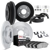 5514-74018 Slotted Brake Rotors w/5000 Advanced Brake Pads/Drums/Shoes & Hardware Kit [Silver], 1979-1979 Audi/Volkswagen, Posit