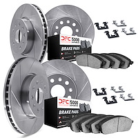 5514-92001 Slotted Brake Rotors w/5000 Advanced Brake Pads Kit & Hardware [Silver], 2002-2007 Infiniti/Nissan, Position: Front a