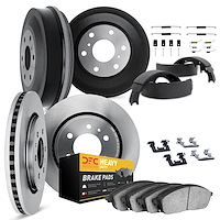 6284-42014 Brake Rotors w/Heavy-Duty Brake Pads/Drums/Shoes/Hardware/Adjusters, 1977-1991 Mopar, Position: Front and Rear