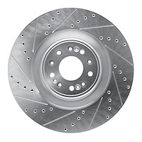631-10001L Drilled/Slotted Brake Rotor [Silver], Fits Select Kia/Hyundai/Genesis, Position: Front Left